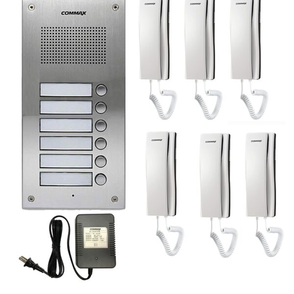 COMMAX Audio Intercom KIT  1x 6 Buttons Panel, 6x Audio Phone,1x Power Adapter