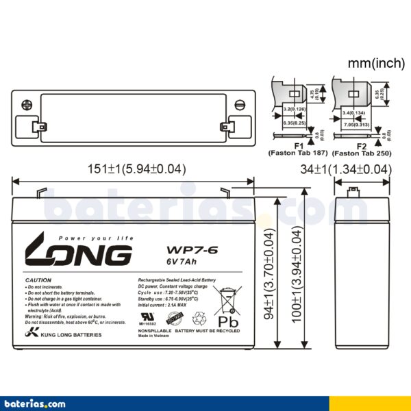 Battery Long Wp7 6 7Ah 1