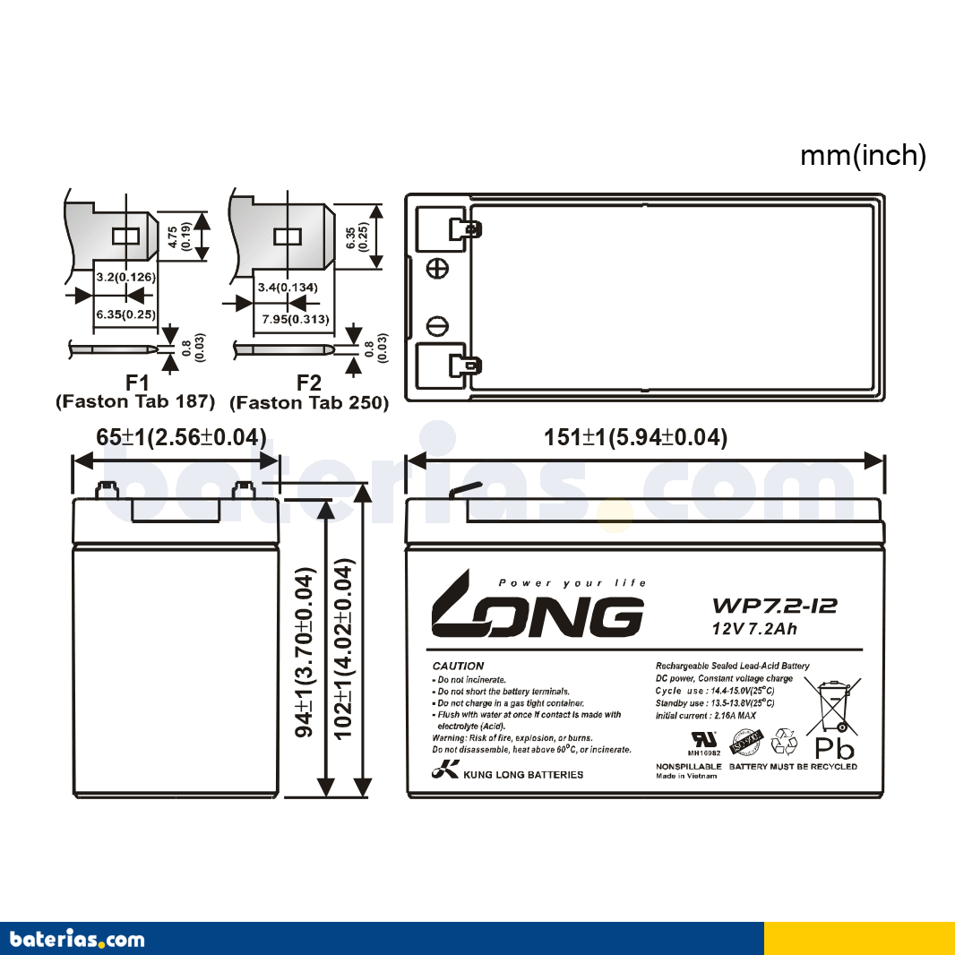 Battery Long Wp7 2 12 7 2Ah Image 2