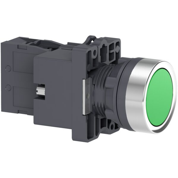 Green flush complete illum push button Ø22 flush 24V AC/DC 1NO