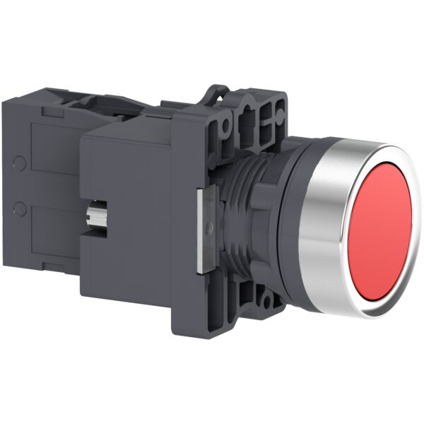 Red flush complete illum push button   Ø22   flush   24V AC/DC   1NC