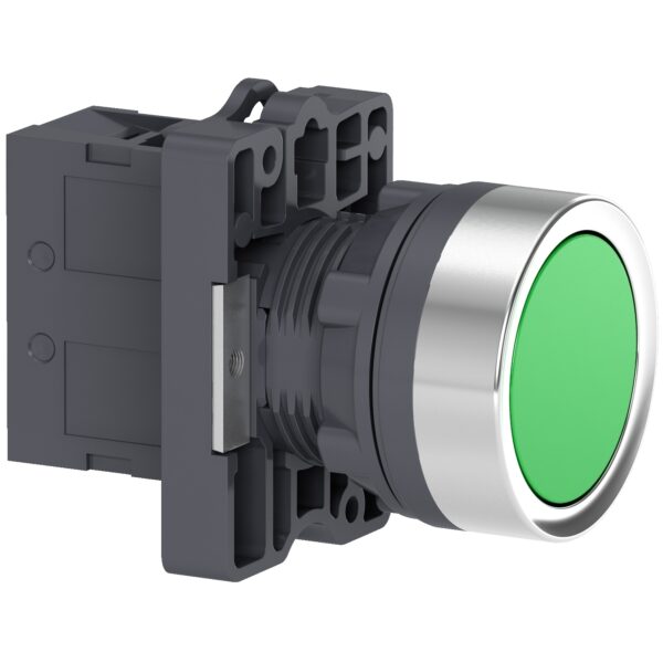 Round Green push button Ø 22 flush spring return 1NO
